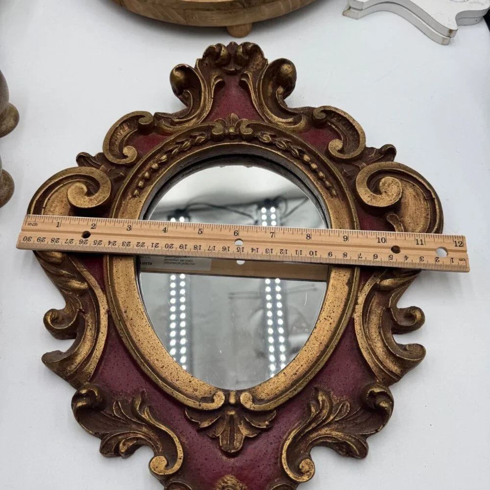 Vintage Florentina Italy Ornate Rococo Gold Gilt red Mirror